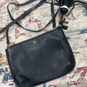 Tory Burch Black Pebbled Leather Crossbody with Gold Hardware